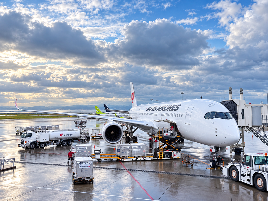 那覇空港で出発準備中のJAL A350-900